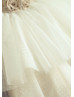 Linen Polka Dots Tulle Cupcake Flower Girl Dress